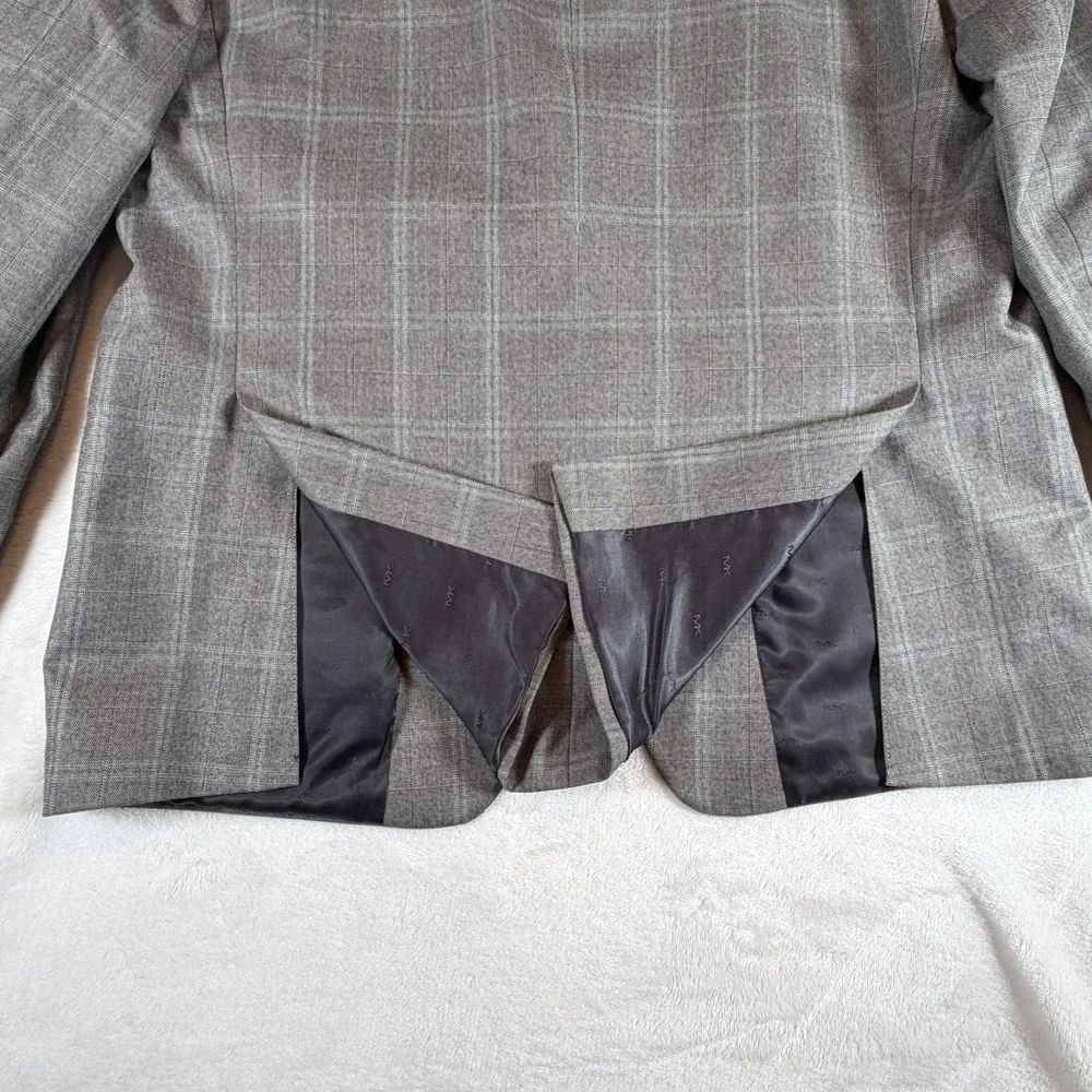 Michael Kors Mens Sz 42R Modern Fit Wool Blend Plaid Suit Jacket Light Grey Blue